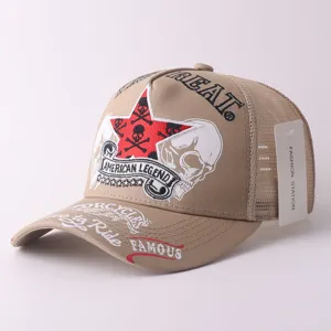 Casquette Trucker Brodee Tete de Mort Homme Femme Vintage Mesh Chapeau Streetwear