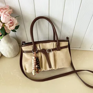 Moderna borsa a tracolla retrò casual in tela da donna, grande borsa a spalla capiente.