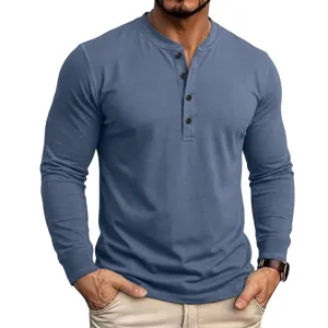 Herren Langarm Henley Shirt Baumwolle Knopfleiste Herbst Winter Casual Basic T-Shirt Top