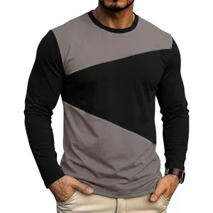 Maglietta uomo manica lunga con blocco di colore slim fit girocollo vista dettagli abbigliamento