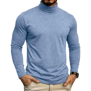 Herren hellblau Rollkragen Langarm T-Shirt, lässige Slim Fit Herbst Winter Baselayer Top.
