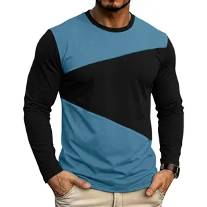 Maglietta uomo manica lunga colorblock casual slim fit collo a giro per tutti i giorni.