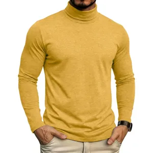 Herren gelb Rollkragen Langarm Slim Fit Unterwaesche Oberteil Detail Ansicht Stil