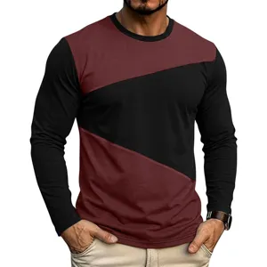 Maglietta uomo casual manica lunga bicolore slim fit girocollo vista dettagliata