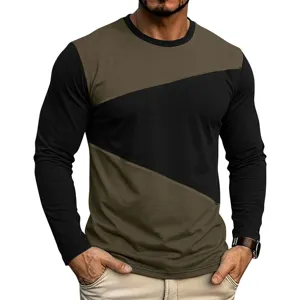 Maglietta casual da uomo a maniche lunghe colorblock girocollo slim fit moda quotidiana