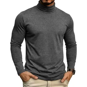 Dunkelgrauer Rollkragen Langarm Strick Detailansicht, weiche Textur slim fit Stil.
