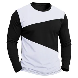 Maglietta da uomo a maniche lunghe color block casual vestibilità slim collo rotondo