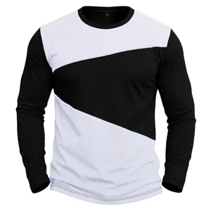 Maglietta manica lunga uomo blocco colore casual slim fit collo rotondo primavera autunno.