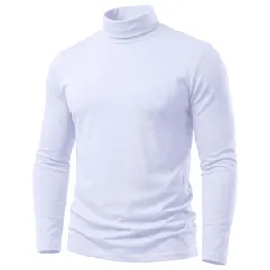 Nahaufnahme Detailansicht des herren einfarbigen weissen langarm rollkragen shirts slim fit.