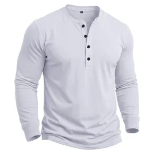 Herren weißes langärmliges Henley-Shirt Detail, Freizeitoberteil mit Knöpfen, Größe XL.