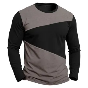 T-shirt uomo a maniche lunghe color block vestibilità slim collo rotondo dettaglio