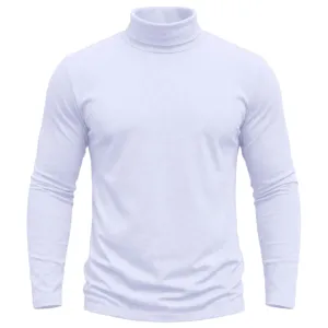 Herren einfarbig weiss Rollkragen Langarm T-Shirt, schmaler Schnitt Herbst Basis Oberteil.