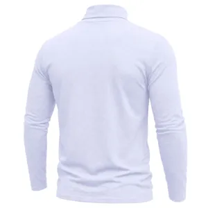 Weißes Langarm-Rollkragen Herren Oberteil Rückansicht Detail, weiches Basic Unterhemd.