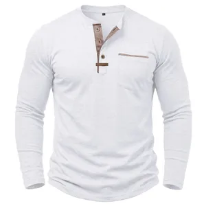T-shirt Henley homme à manches longues color block avec patte et détails de poche.