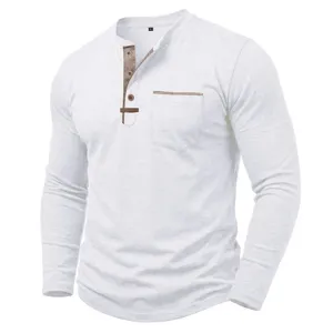 T-shirt Henley à manches longues pour homme décontracté avec poche et patte de boutons.