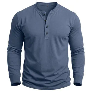 Herren Langarm Henley Shirt Freizeit einfarbig weiche Baumwolle Basis Oberteil Detail Ansicht Stil