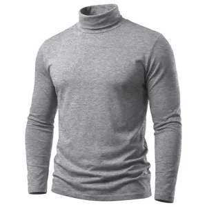 Grauer Herren Rollkragen Langarm T-Shirt schmal geschnittenes Basisshirt fur Herbst Winter.