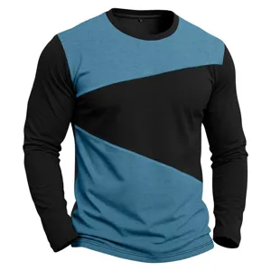 Dettagli della maglietta slim a maniche lunghe colorblock da uomo con girocollo casual.