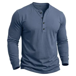 Herren Baumwolle Langarm Henley Shirt, lässiges slim fit Oberteil mit Knopfleiste im Alltag.