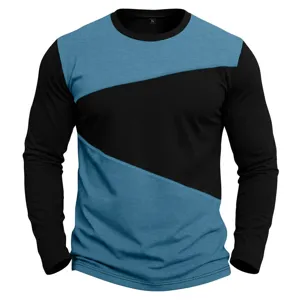 Maglietta uomo manica lunga colorblock vestibilità slim casual girocollo top moda