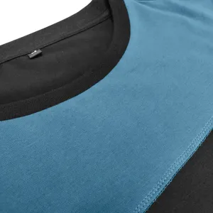 Vista di dettaglio t shirt uomo manica lunga blocco colore collo rotondo tessuto