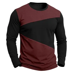 Maglietta uomo a maniche lunghe color block, top casual slim fit con collo rotondo.