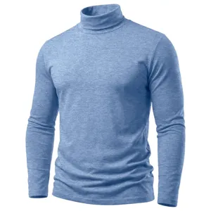 Detailaufnahme des blauen Herren Rollkragen Langarmshirts mit melandierter Textur.