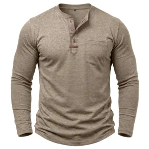 Chemise Henley homme manches longues casual coupe slim patte de boutonnage tendance