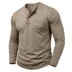Chemise Henley homme manches longues avec patte de boutonnage et poche poitrine détail