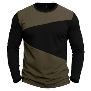 Uomo manica lunga t-shirt blocco di colore vista dettaglio, vestibilità slim collo tondo.