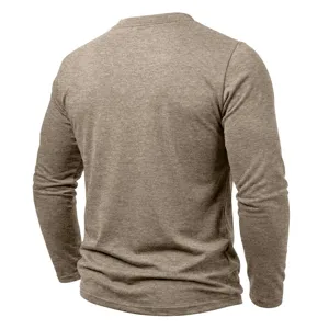 T-Shirt Henley Manches Longues Homme Couleur Unie Casual Coupe Slim Pull en Coton