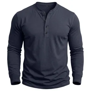Herren Langarm Henley Shirt einfarbig Baumwolle Freizeit Thermoverschleiß Herbst Winter.