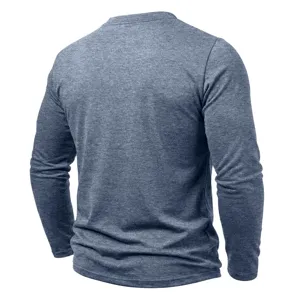 T-shirt manches longues casual bleu chiné homme vue arrière haut basique vêtement détail