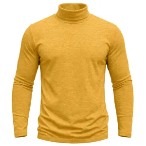 Gelbes Herren Rollkragen Langarm T-Shirt, schmal geschnittenes Herbst Winter Oberteil.