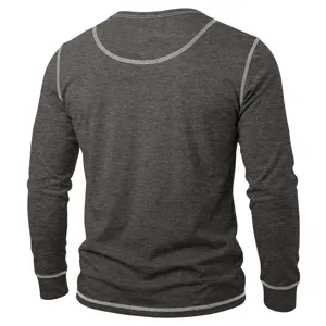 Men's long sleeve henley t-shirt with contrast stitching casual autumn winter charcoal top