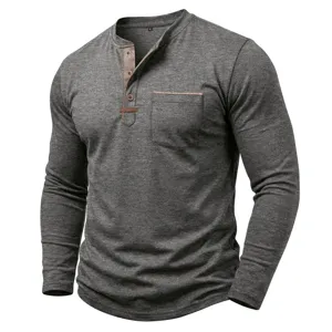 Chemise Henley homme manches longues couleur contraste poche t-shirt detail produit vue