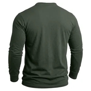 Detaillierte Rückansicht eines einfarbigen dunkelgrünen Herren Langarmshirts aus Baumwolle