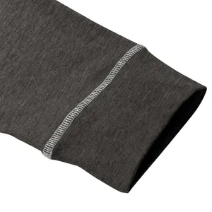 Dark grey men long sleeve t-shirt cuff detail, fine knit fabric with white stitching.