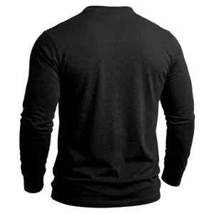 Herren einfarbiges schwarzes Baumwolle Langarm T-Shirt Rückansicht Detail für Alltag.