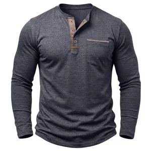 Chemise Henley à manches longues pour homme avec patte et poche de poitrine.