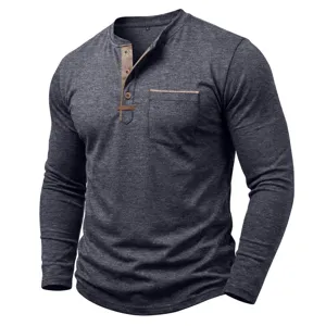 Chemise Henley à manches longues pour homme couleur contrastée coupe slim détail