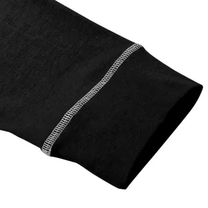 Close-up detail of men's long sleeve shirt cuff with white contrast stitching design.
