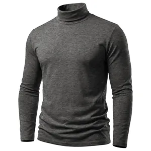 Herren dunkelgrauer Rollkragen Langarm Slim Fit Unterhemd Detailansicht, weicher Strick.
