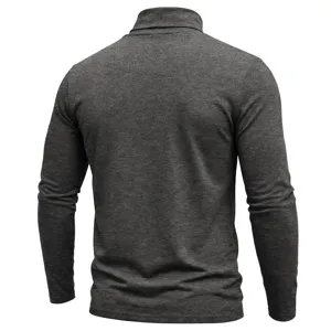 Herren dunkelgrau Rollkragen Langarmshirt Rückansicht Detail, lässiges Herbst Winter Oberteil.