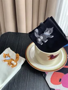 Cute 3D pom-pom cat socks detail view, cozy cartoon kitten mid-calf socks for women everyday wear.