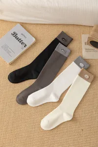 Calze al polpaccio ricamate color-block da donna, calze lunghe giapponesi stile morbido.
