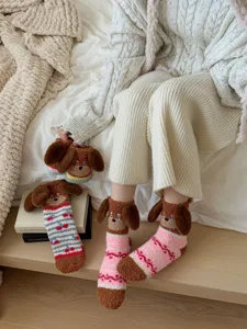Calzini morbidi in peluche bassotto da donna, calze invernali spesse e calde per uso casa.