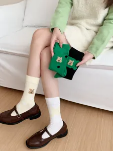 Calze donna metà polpaccio orsetto pois, calzini lavorati a maglia asimmetrici colorati.