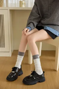 Calzini a costine bicolore da donna altezza media cotone autunno inverno moda casual