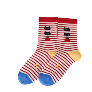 Cute cartoon cat patterned cotton socks dopamine style colorful striped socks for women